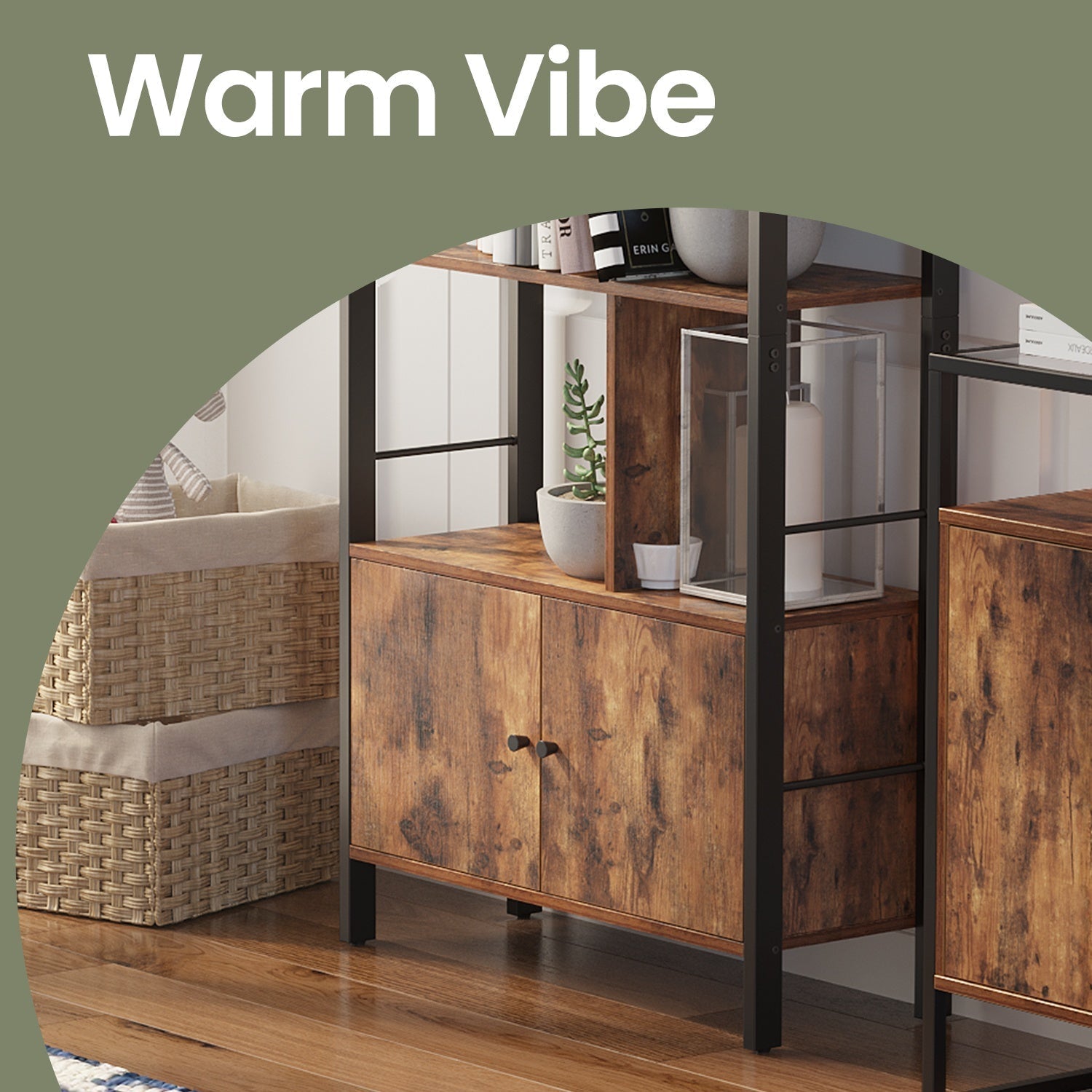Large Bookcase - Wood - Camel Brown - With Doors and Tall Legs