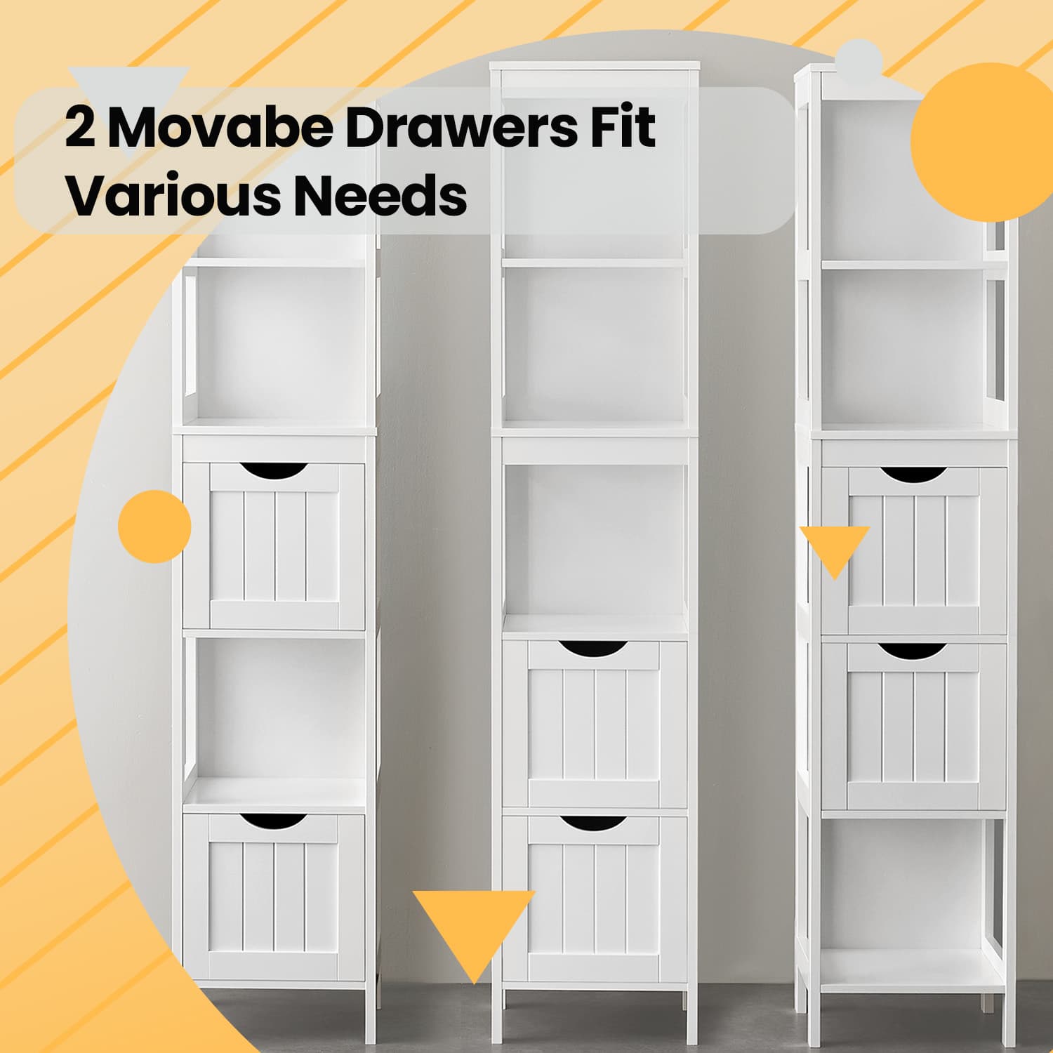 Freestanding Bathroom Floor Cabinet - 2 Drawer Storage Unit - Wood - White