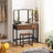 Vanity Table Set - Steel Frame - Rustic Brown and Black - Tri-Fold Mirror