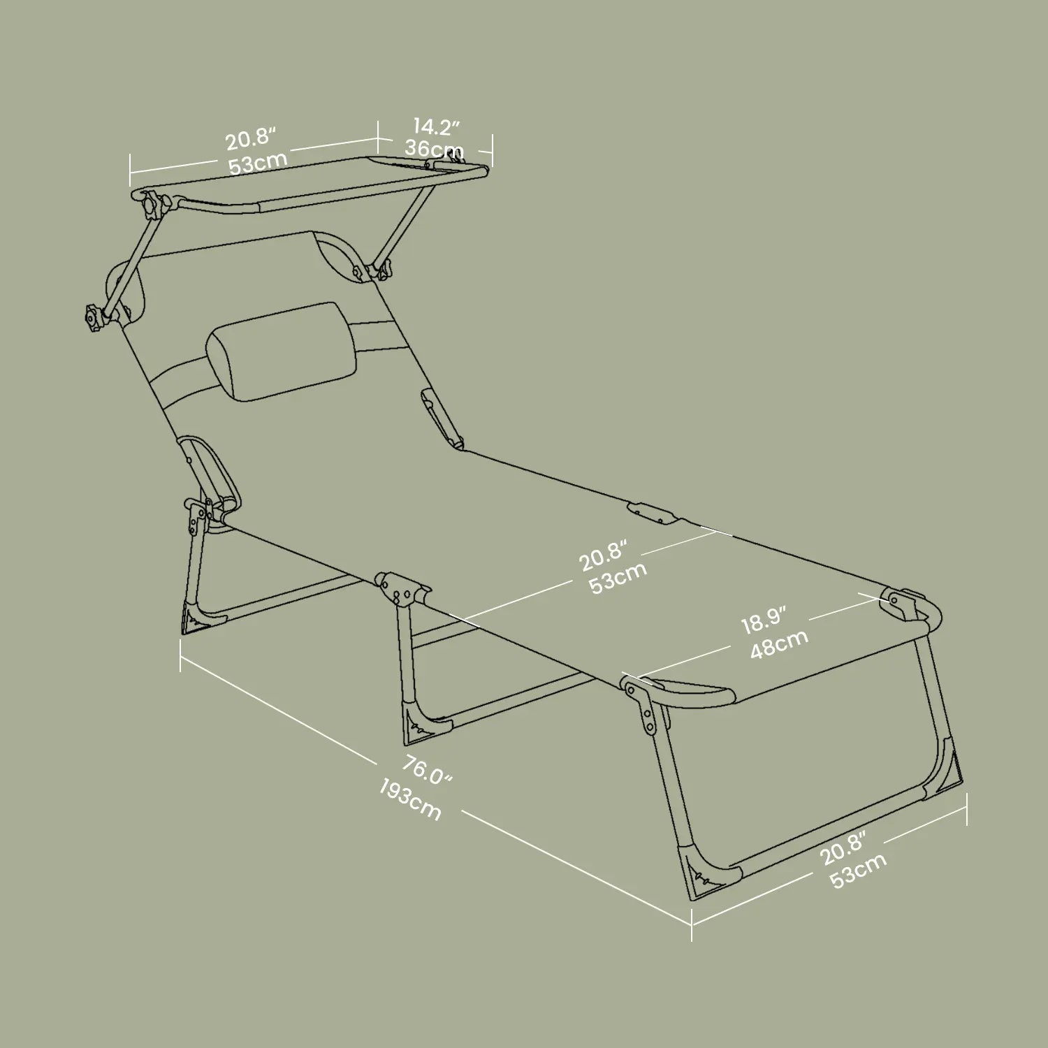 Folding Sun Lounger - Fabric - Dark Gray - Adjustable Backrest with Sunshade