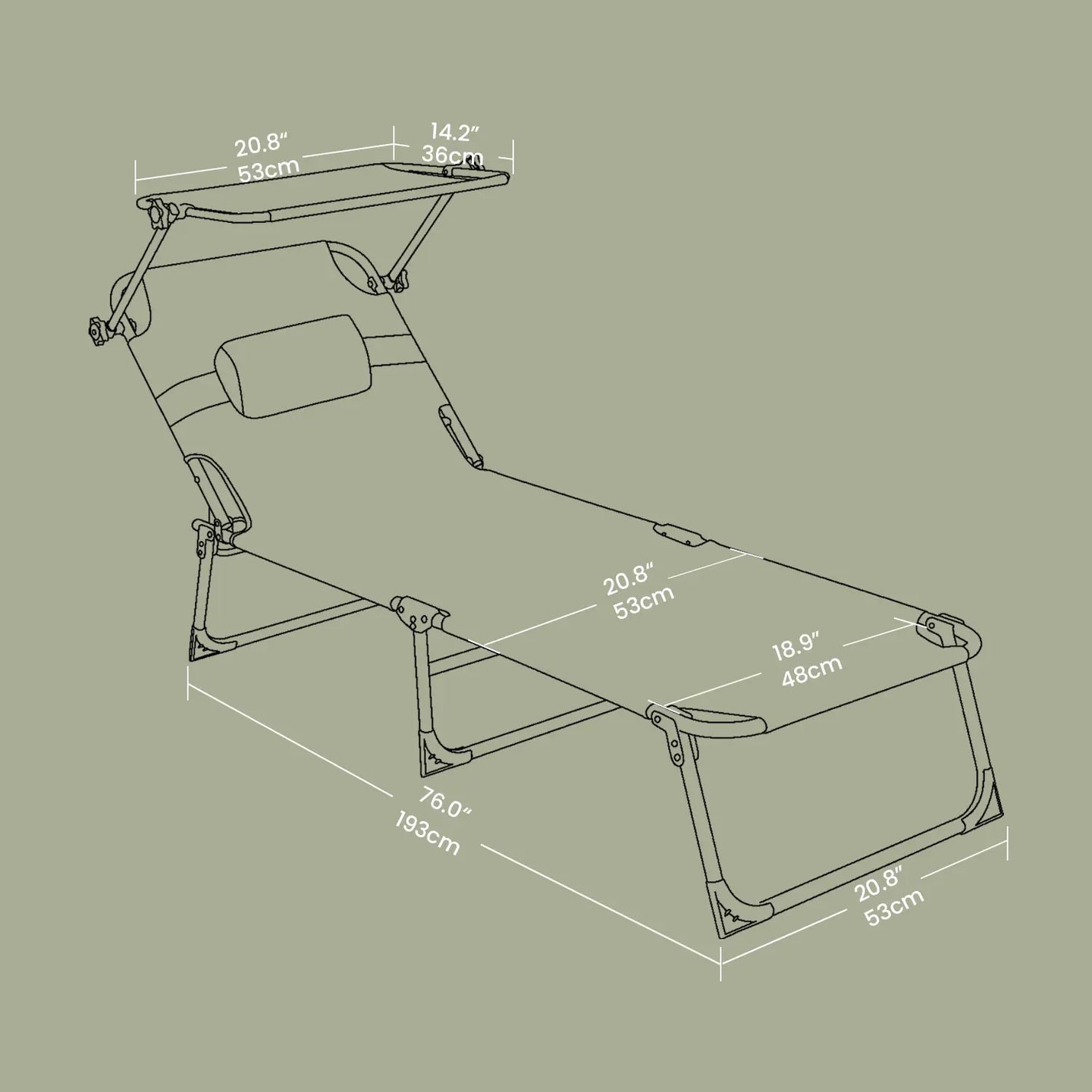 Folding Sun Lounger - Fabric - Dark Gray - Adjustable Backrest with Sunshade