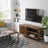 TV Cabinet - Wood - Rustic Brown and Black - Louvred Door with 2 Shelves