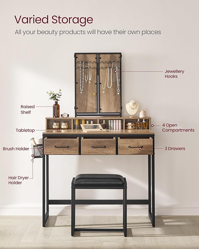 Dressing Table - Wood - Tri-Fold Mirror