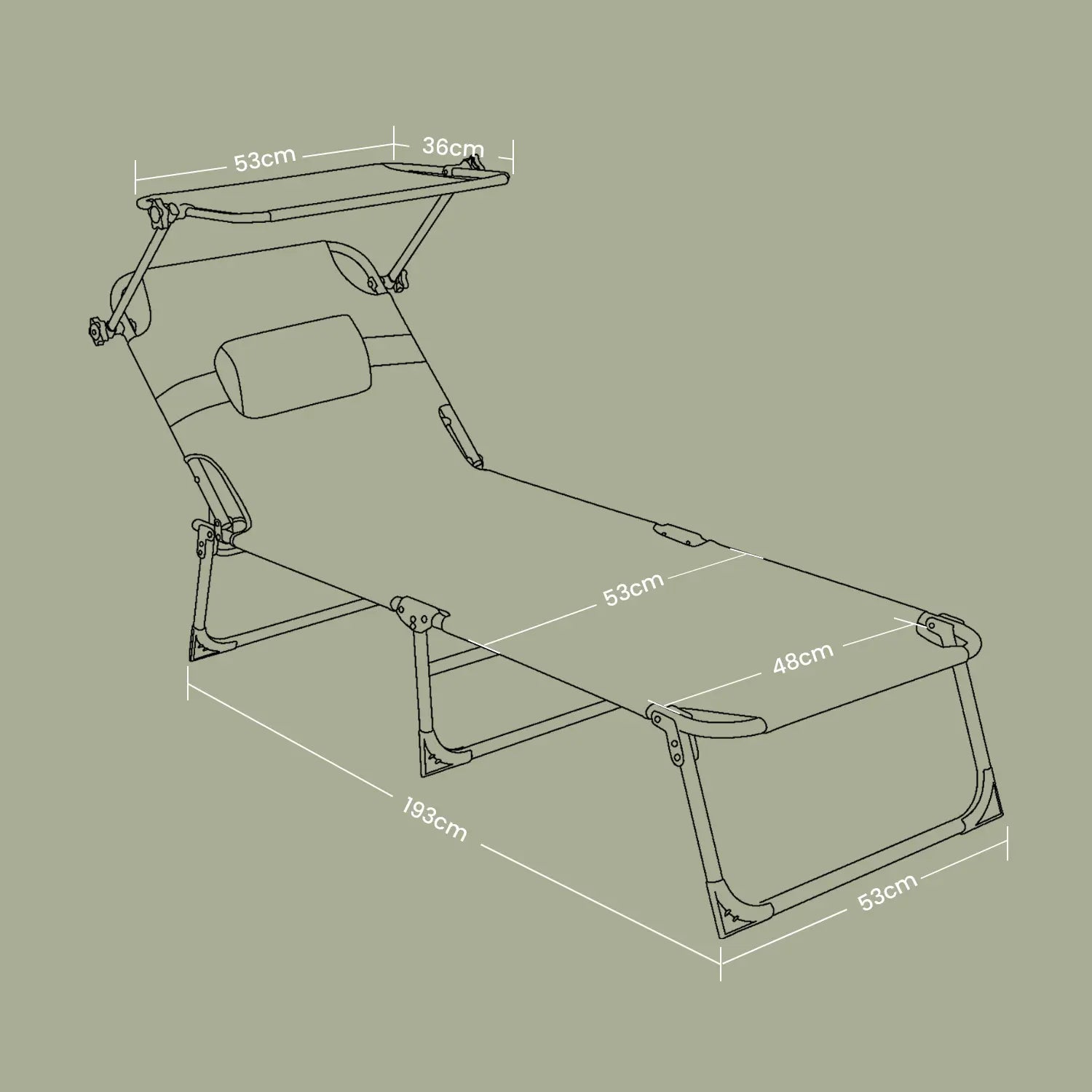 Folding Sun Lounger - Fabric - Dark Gray - Adjustable Backrest with Sunshade