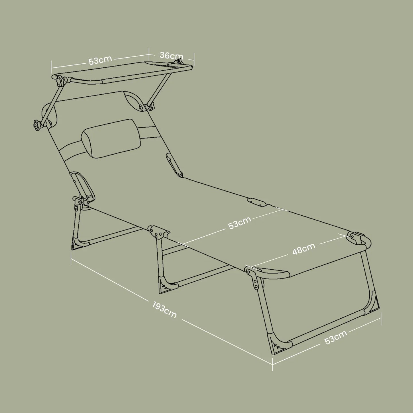 Folding Sun Lounger - Fabric - Dark Gray - Adjustable Backrest with Sunshade