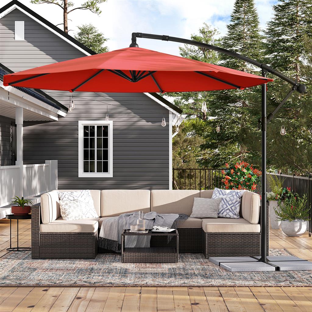 Hanging Patio Umbrella - Fabric - Grey - Crank Mechanism with UPF 50+ Sun Protection