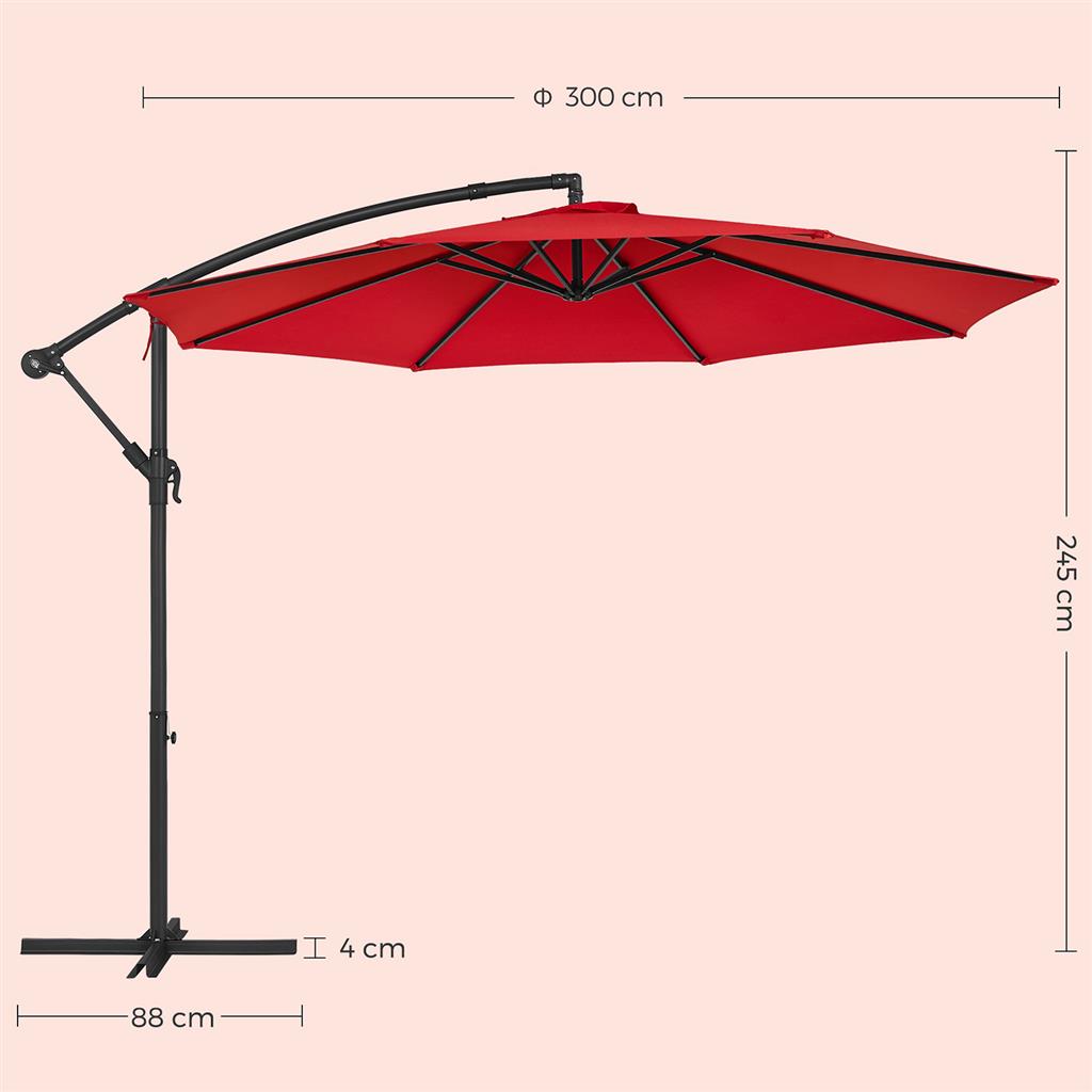 Hanging Patio Umbrella - Fabric - Grey - Crank Mechanism with UPF 50+ Sun Protection