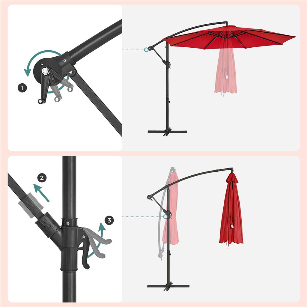 Hanging Patio Umbrella - Fabric - Grey - Crank Mechanism with UPF 50+ Sun Protection