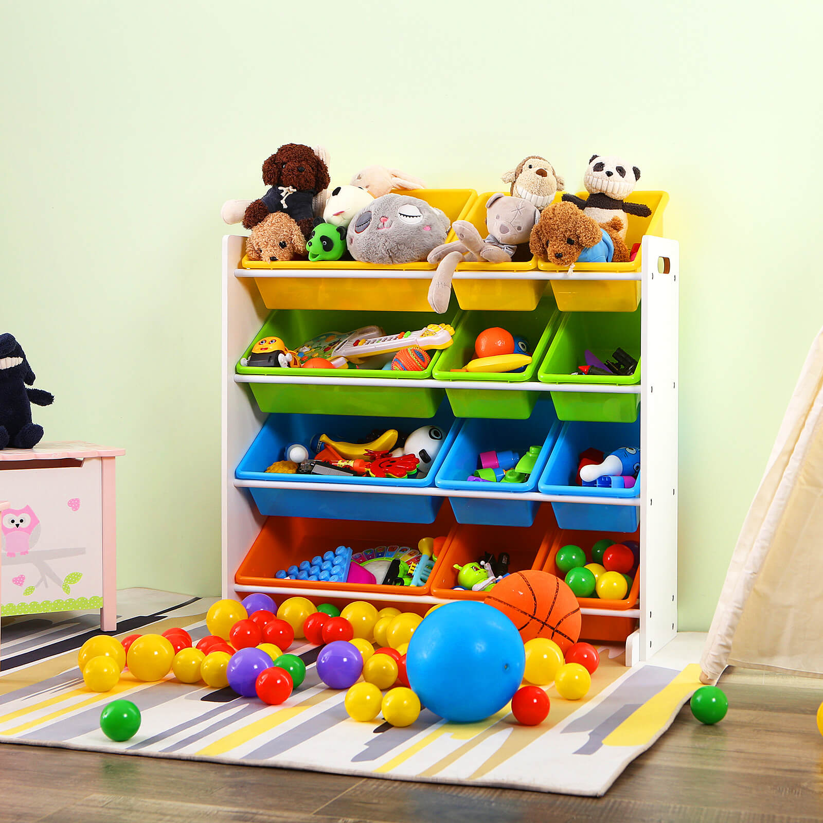 Toy Storage Unit - Includes 4 Removable PP Containers - White - Density Board