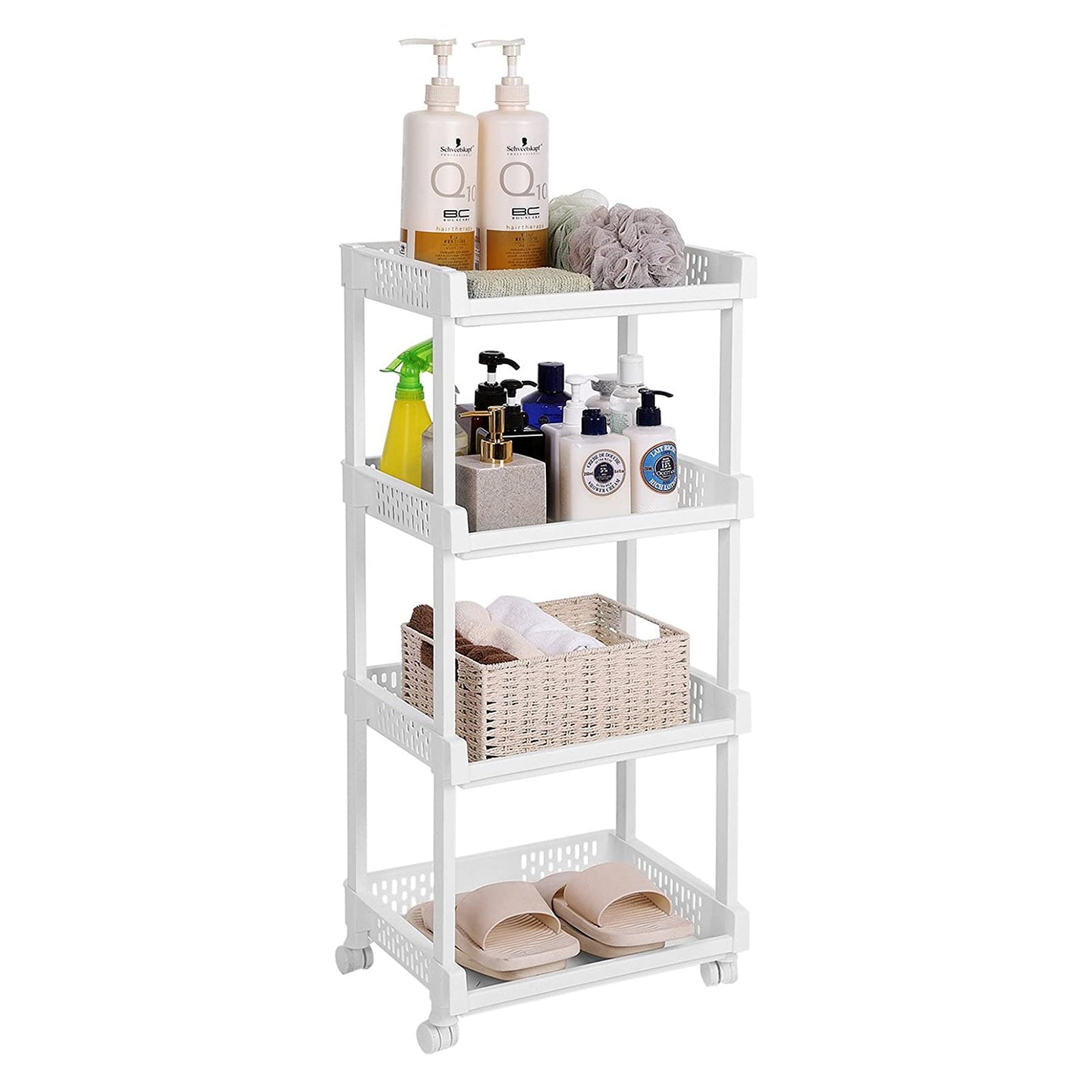 Rolling Kitchen Trolley - Wood - White - 4 Shelves