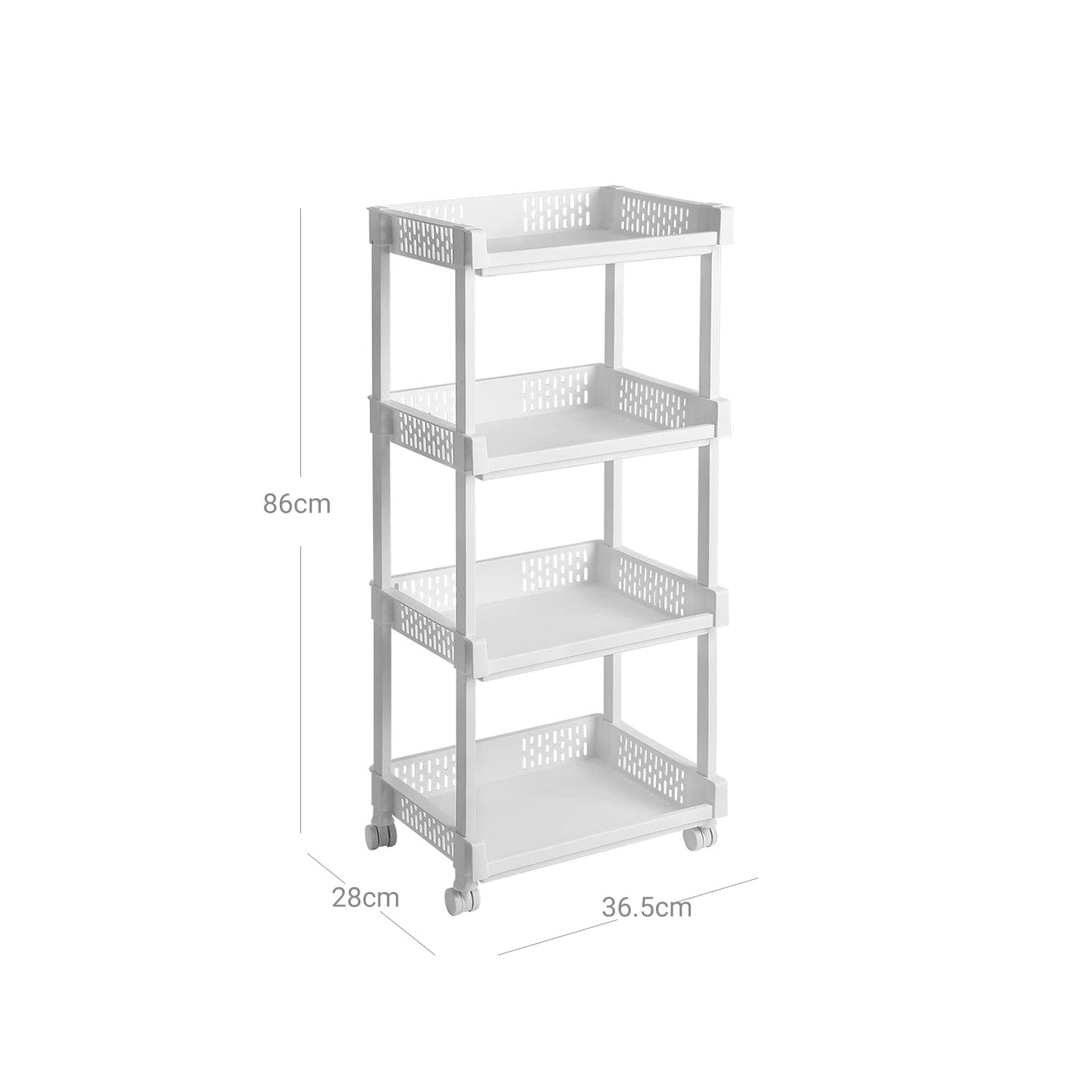 Rolling Kitchen Trolley - Wood - White - 4 Shelves