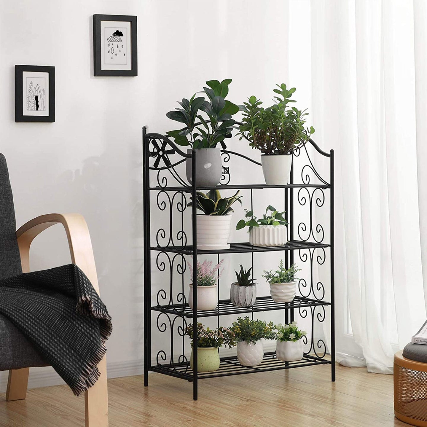 4 Tier Bathroom Shelf - Metal - Black - Versatile Plant Rack and Display
