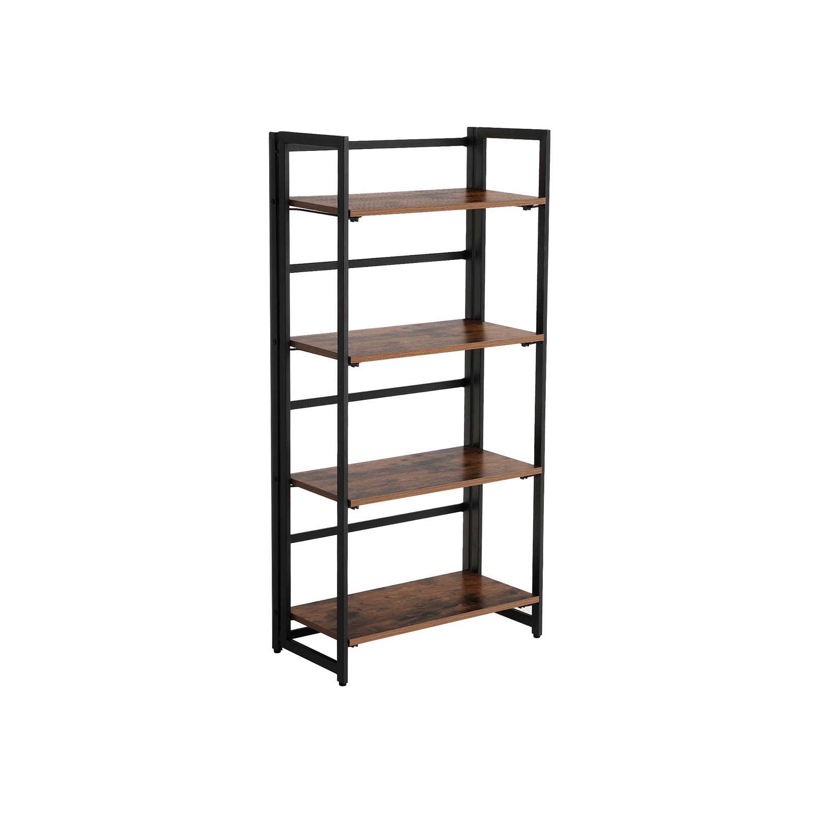 4-Tier Bookshelf - Metal Frame - Rustic Brown - Multifunctional Folding Design