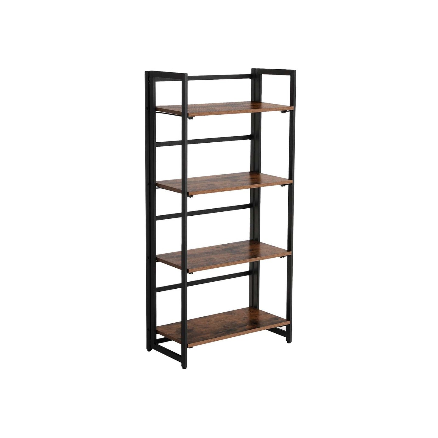 4-Tier Bookshelf - Metal Frame - Rustic Brown - Multifunctional Folding Design