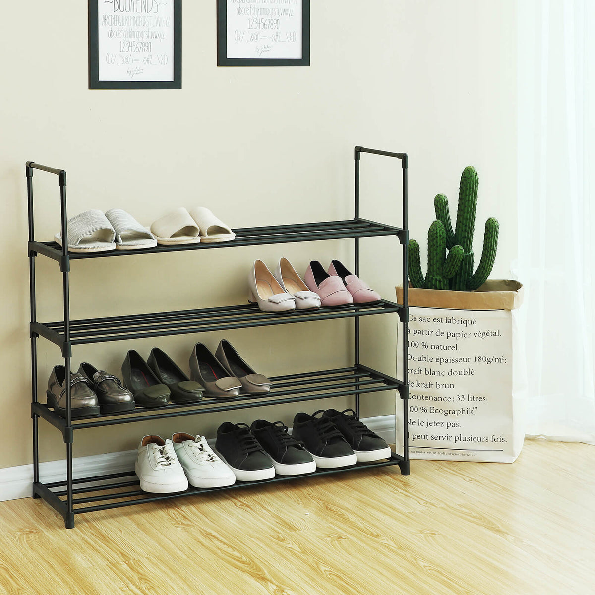 4 Tier Shoe Rack - Metal - Grey - Capacity for 20 Pairs of Shoes