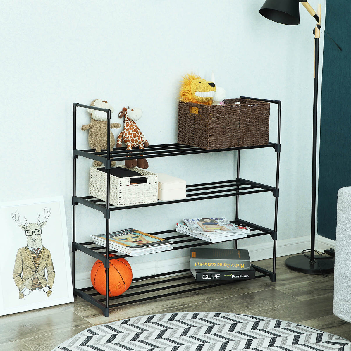4 Tier Shoe Rack - Metal - Grey - Capacity for 20 Pairs of Shoes