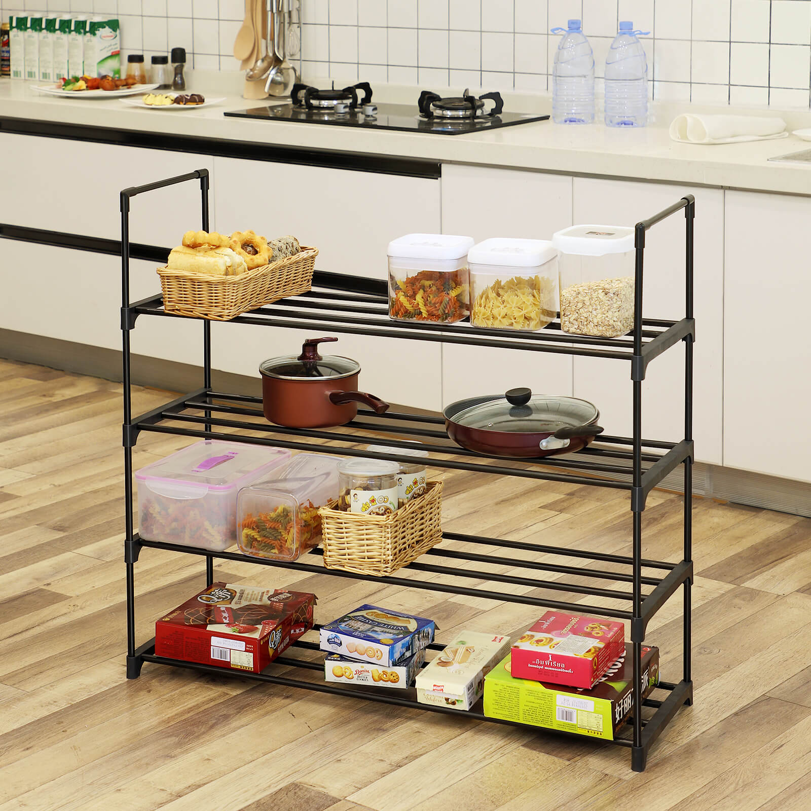 4 Tier Shoe Rack - Metal - Grey - Capacity for 20 Pairs of Shoes