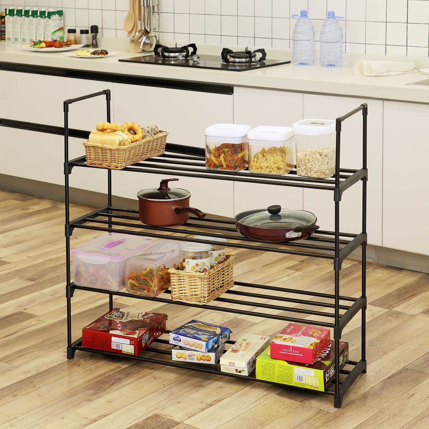 4 Tier Shoe Rack - Metal - Grey - Capacity for 20 Pairs of Shoes