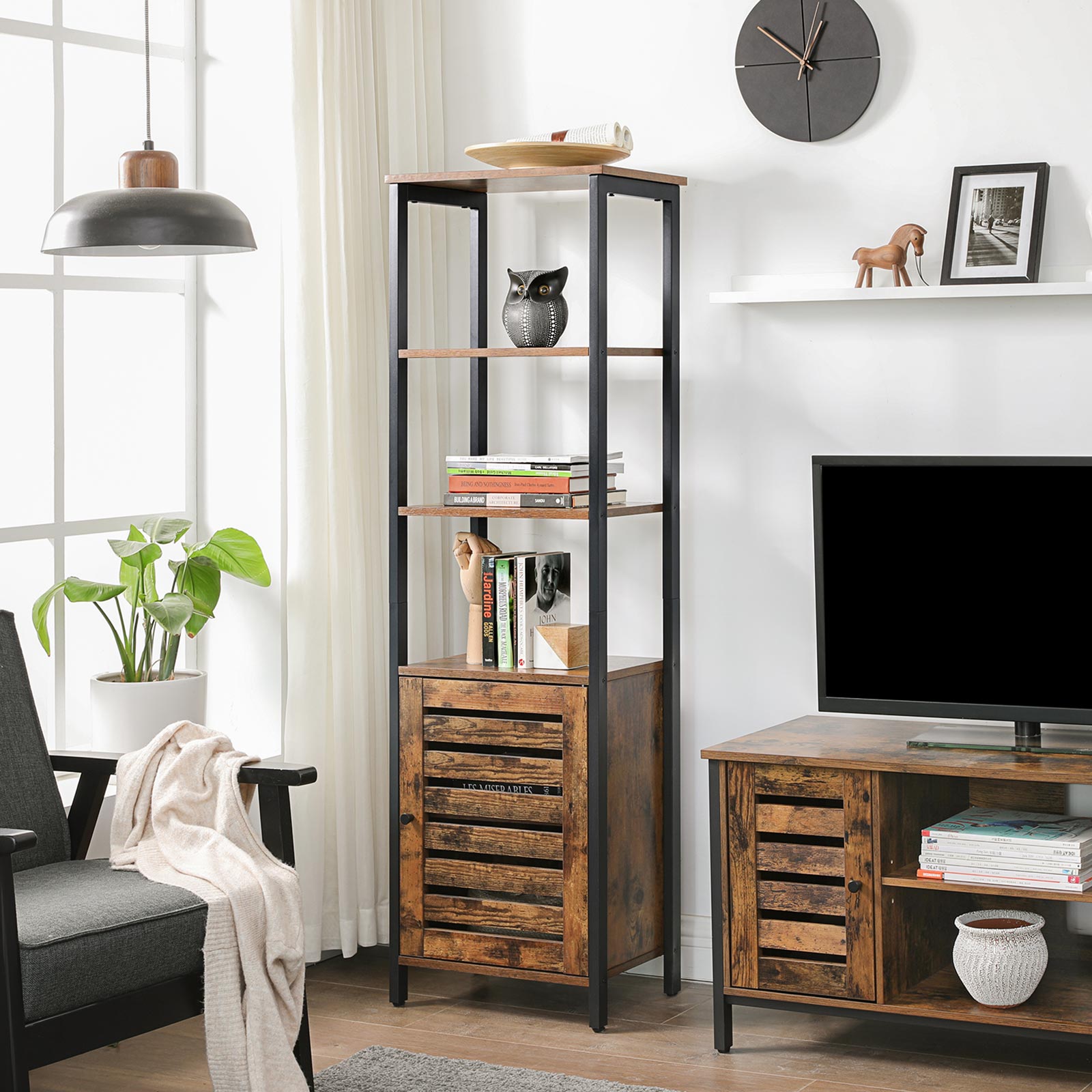 Tall Storage Cabinet - Steel - Rustic Brown and Black - Safety Features