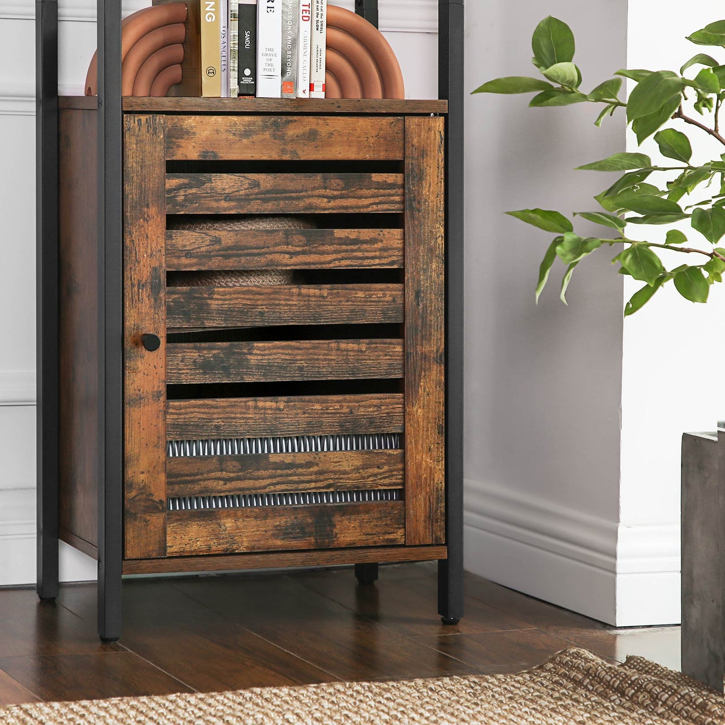 Tall Storage Cabinet - Steel - Rustic Brown and Black - Safety Features
