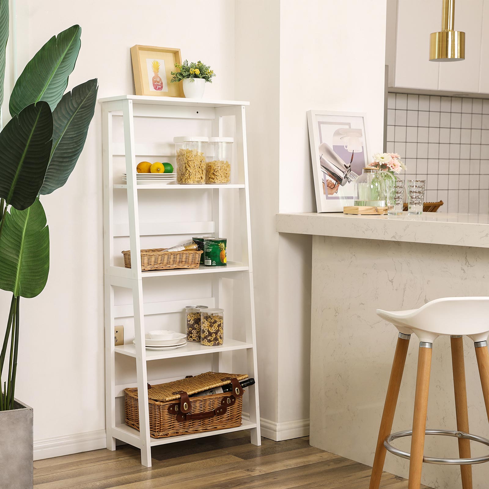 4-Tier Bookcase - Wood - White - Multifunctional Storage Shelf