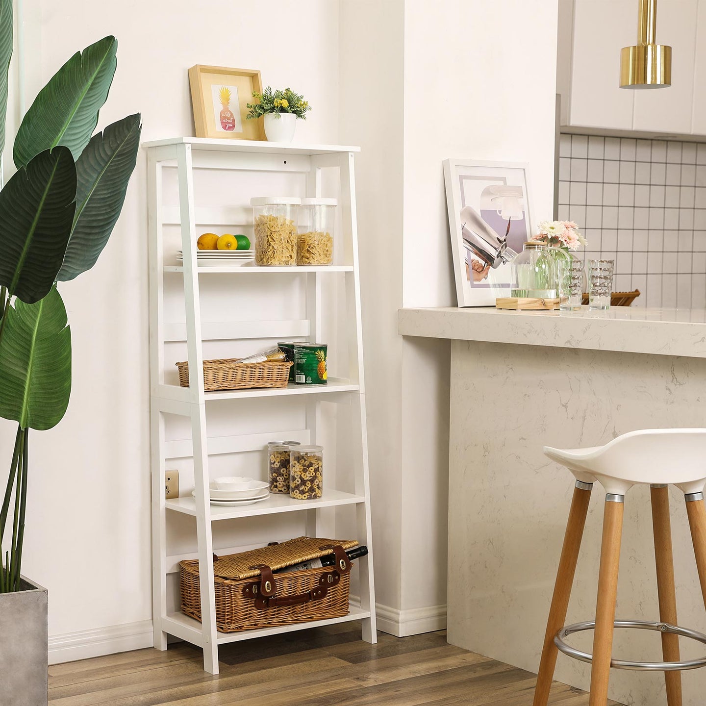 4-Tier Bookcase - Wood - White - Multifunctional Storage Shelf