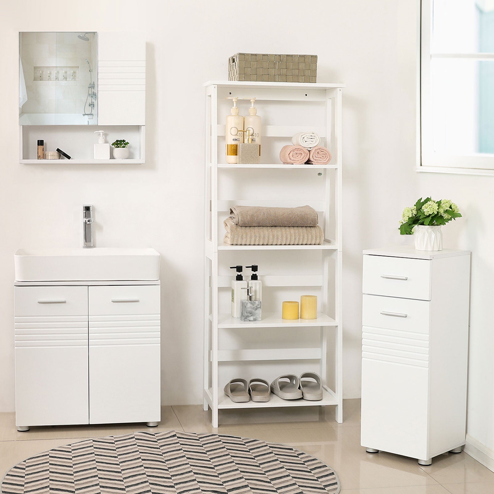 4-Tier Bookcase - Wood - White - Multifunctional Storage Shelf
