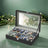 12-Slot Watch Box Organizer - Synthetic Leather - Black with Greenish Grey Lining - Large Glass Lid and Removable Watch Pillows