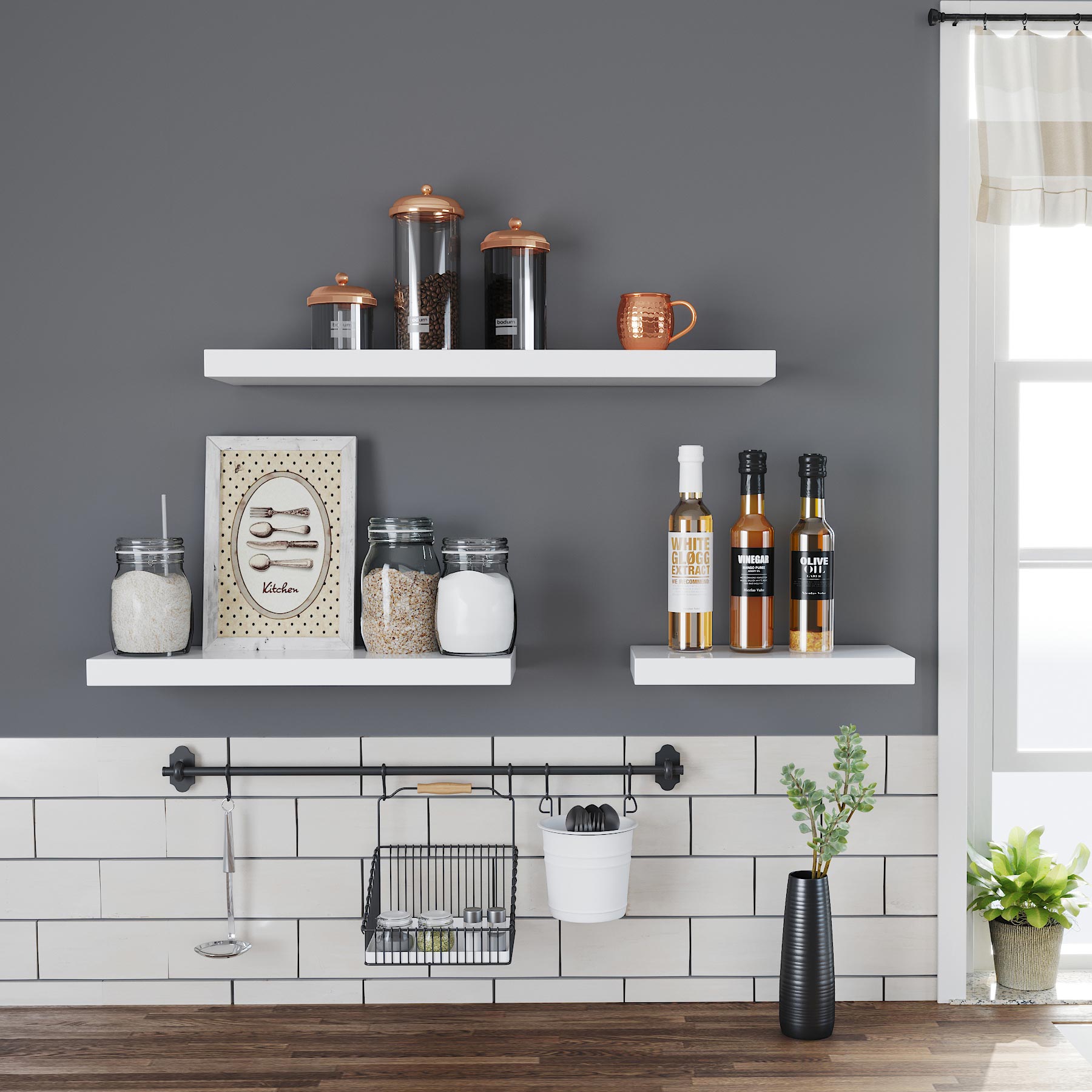 Floating Shelf - MDF - Rustic Brown - 40 cm Wall Mounted Display Storage