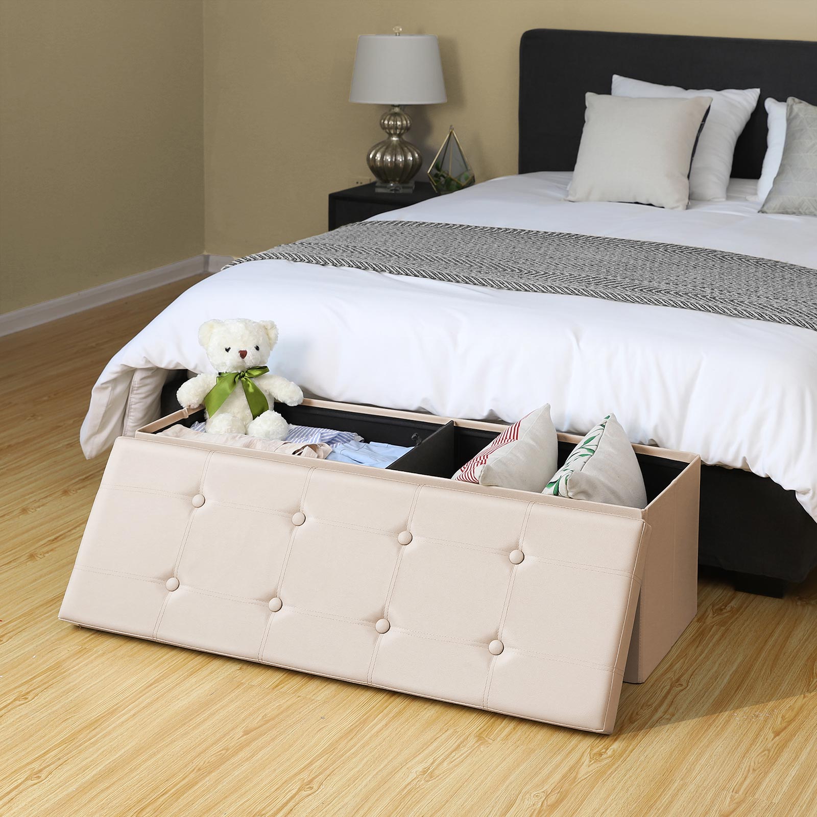 Large Faux Leather Ottoman - Max Load 300 kg - Beige - Storage Toy Chest
