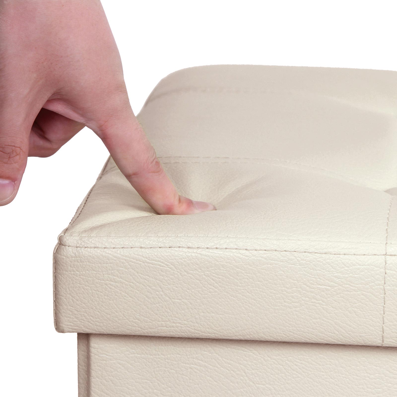Large Faux Leather Ottoman - Max Load 300 kg - Beige - Storage Toy Chest