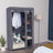 Portable Clothes Closet - Canvas - Grey - Double Wardrobe with 6 Shelves and Hanging Rail