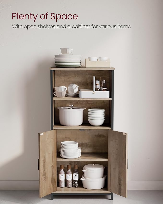 Freestanding Storage Cabinet - Engineered Wood - Rustic Brown and Black - Multifunctional with Adjustable Shelf