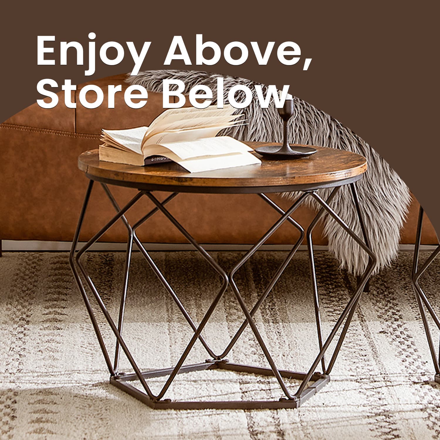 Set of 2 Coffee Tables - Steel Frame - Brown and Black - Removable Tabletop