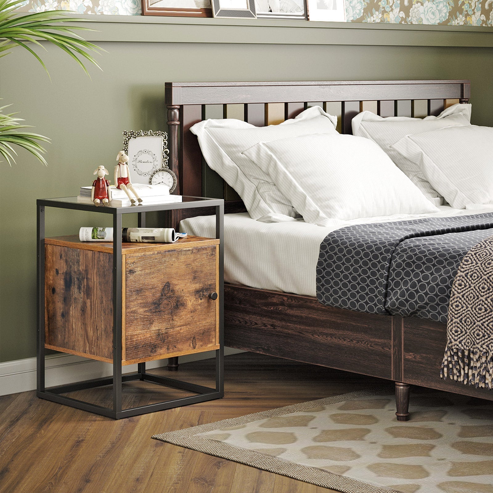 Side Table - Tempered Glass - Rustic Brown
