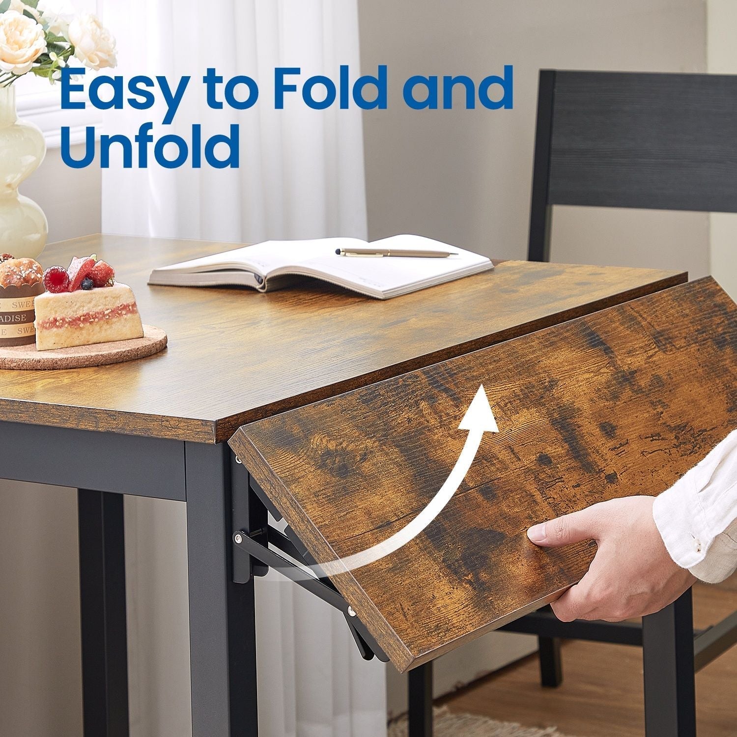 Folding Dining Table - Seats 2-4 People - Natural Oak - Drop Leaf Extendable for Small Spaces