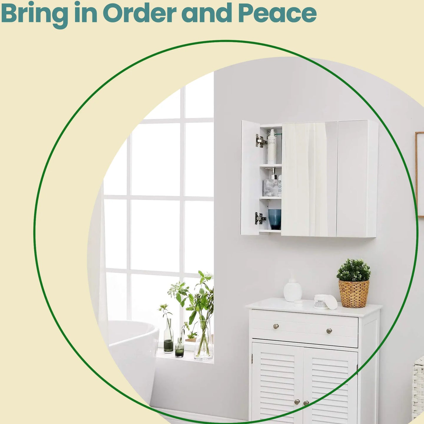 Wall-Mounted Bathroom Storage Cabinet - MDF - White - 3-Door with Adjustable Shelf and Mirror
