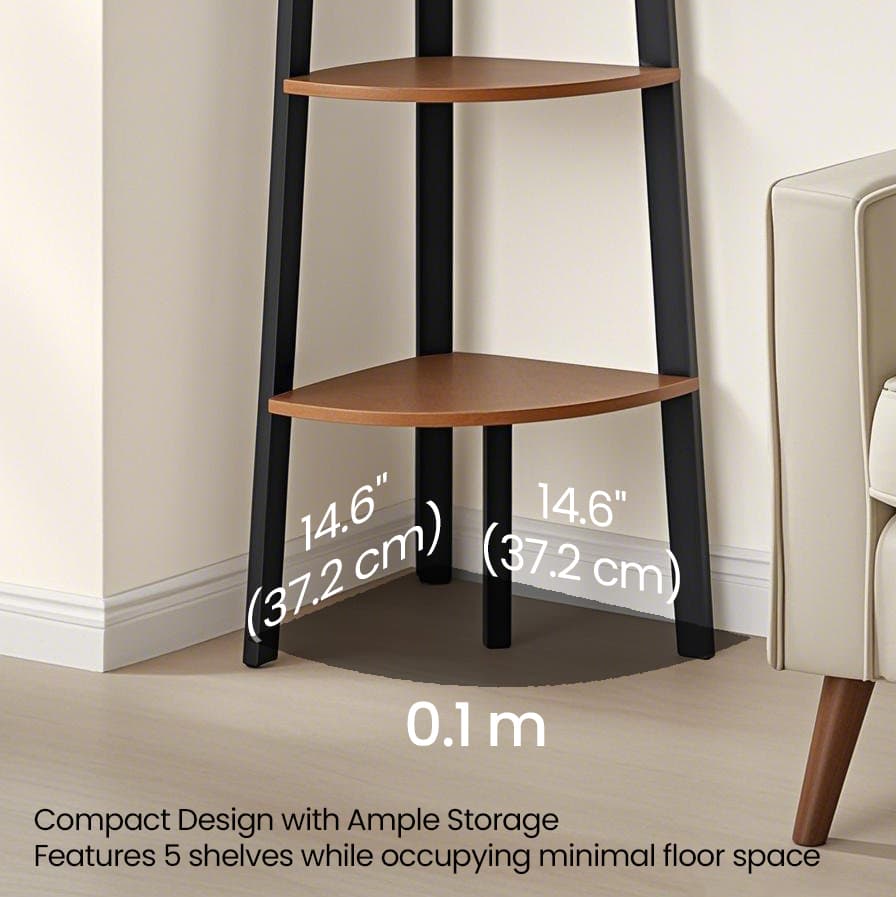 Corner Shelf Unit - Metal - Rustic Brown - 5-Tier Ladder Design for Living Room and Office
