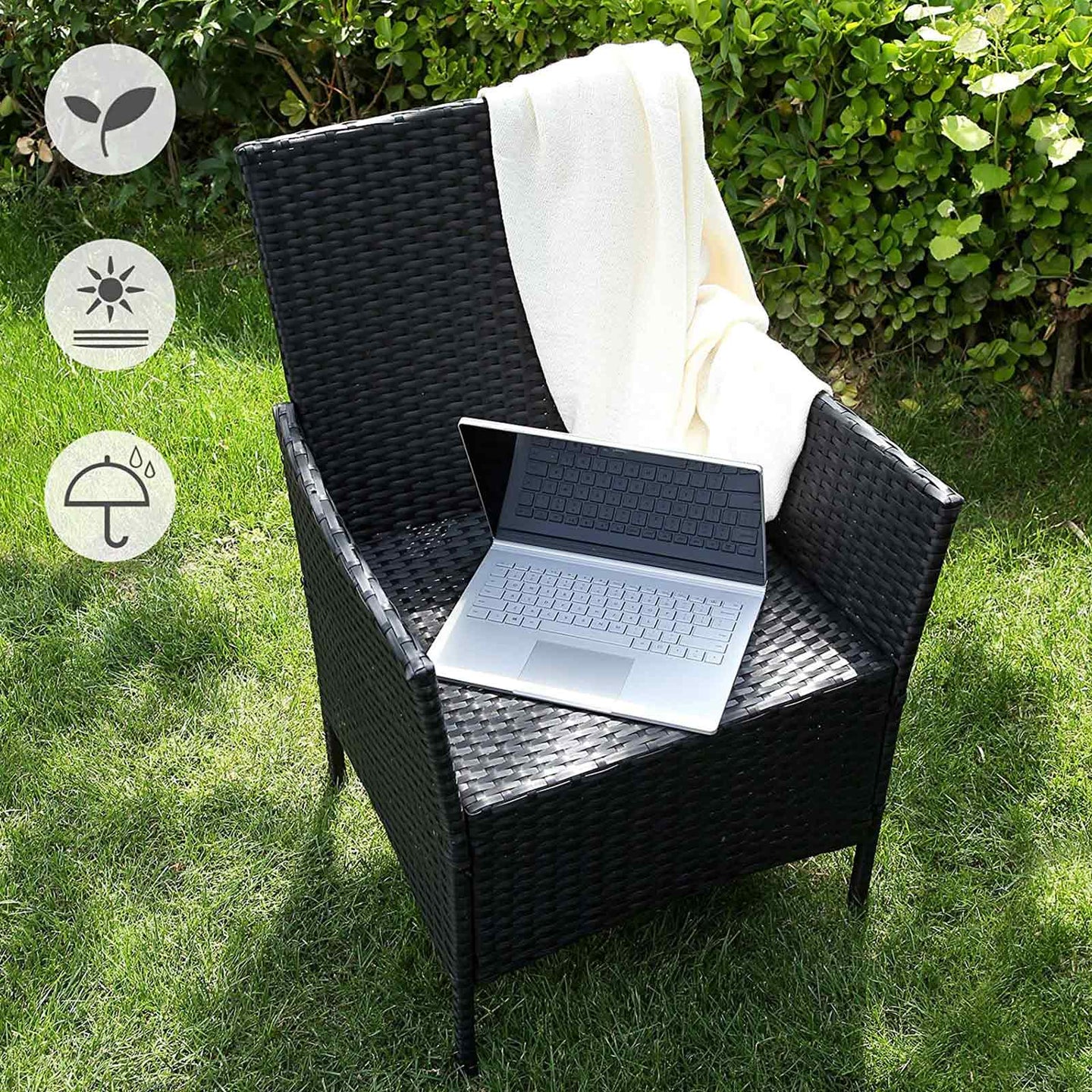 Garden Furniture Set - Black and Beige - Polyrattan