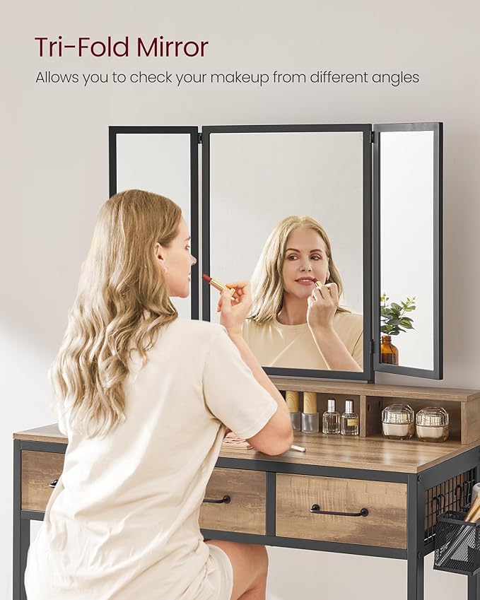 Dressing Table - Wood - Tri-Fold Mirror