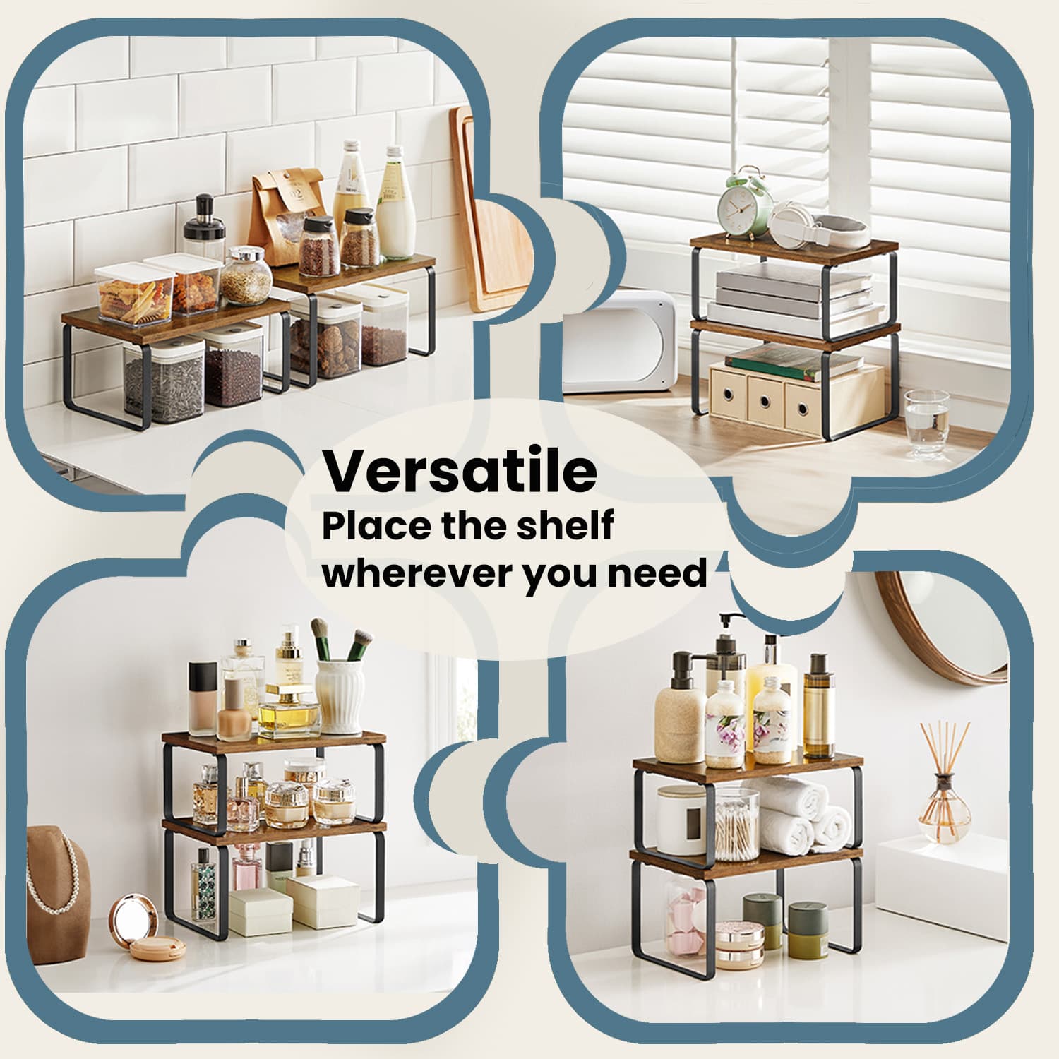 Spice Rack Set - Metal - Apricot Orange - Expandable and Stackable Kitchen Organiser