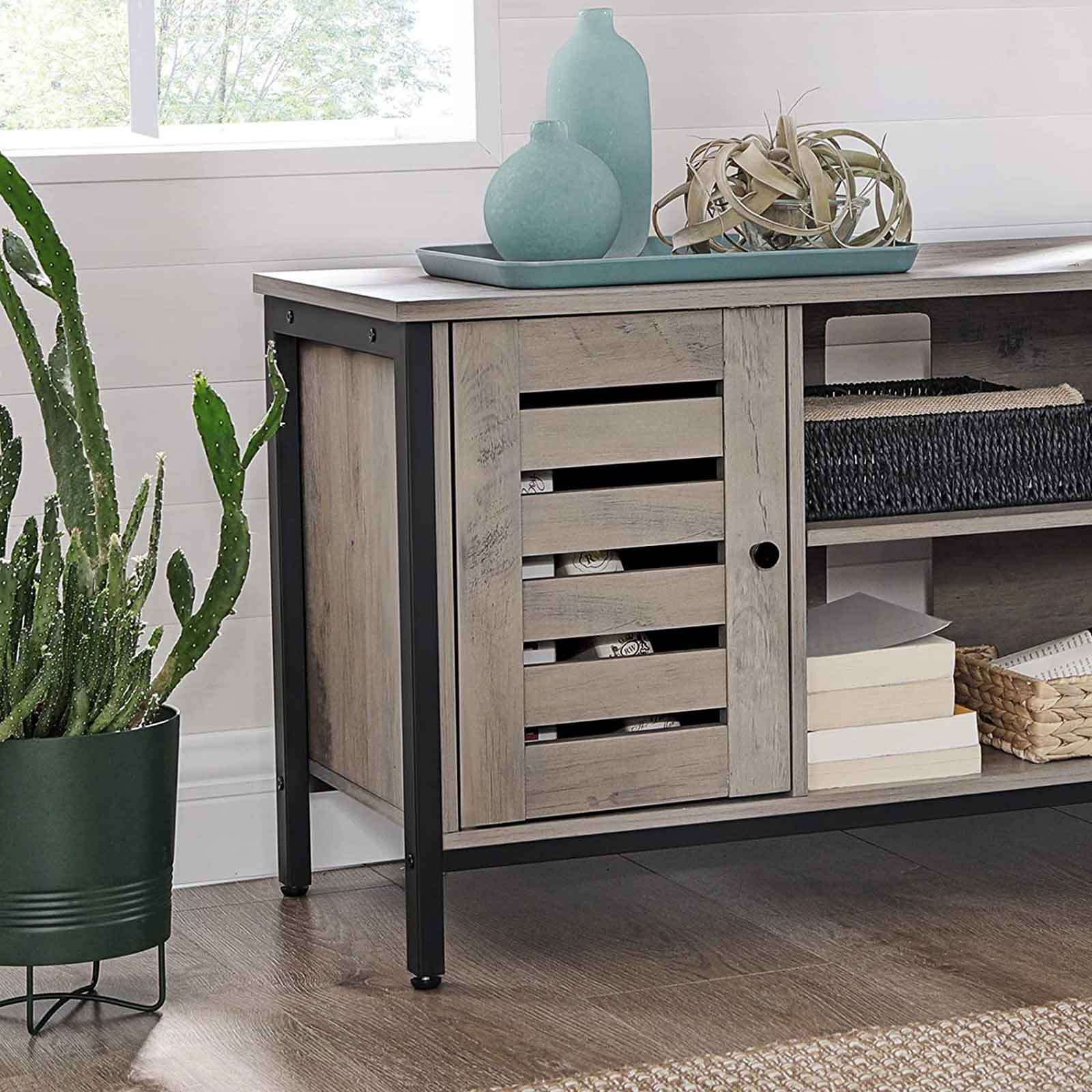 TV Console Unit - Wood - Rustic Brown - Louvered Doors