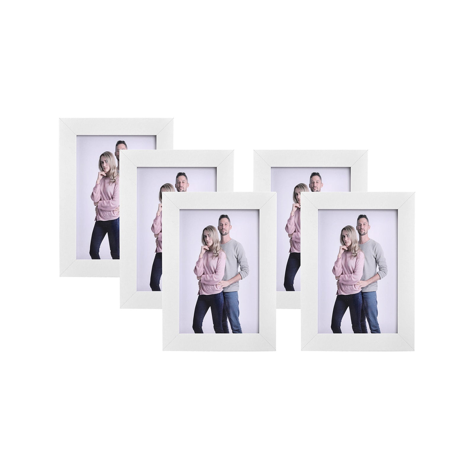 Picture Frame Set - Glass - White - Includes 5 Frames for 4" x 6" Photos