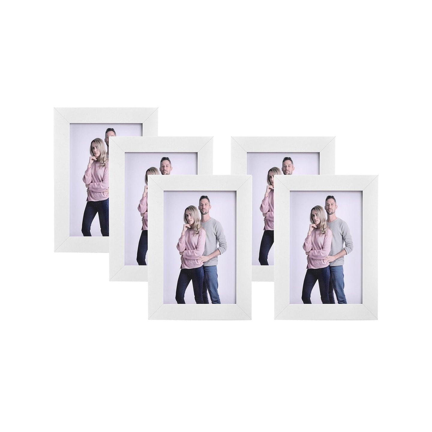 Picture Frame Set - Glass - White - Includes 5 Frames for 4" x 6" Photos
