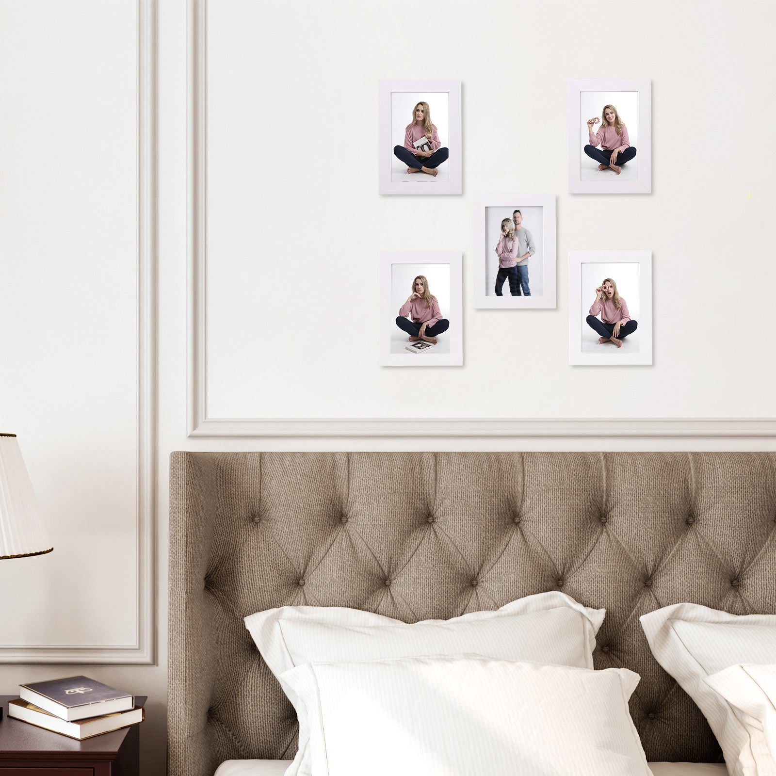 Picture Frame Set - Glass - White - Includes 5 Frames for 4" x 6" Photos