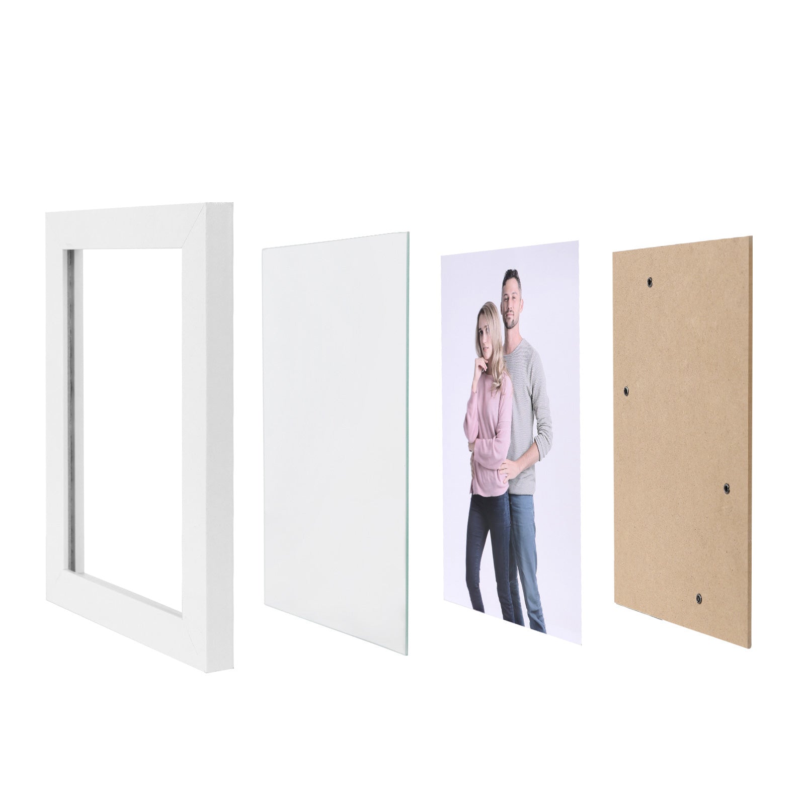 Picture Frame Set - Glass - White - Includes 5 Frames for 4" x 6" Photos