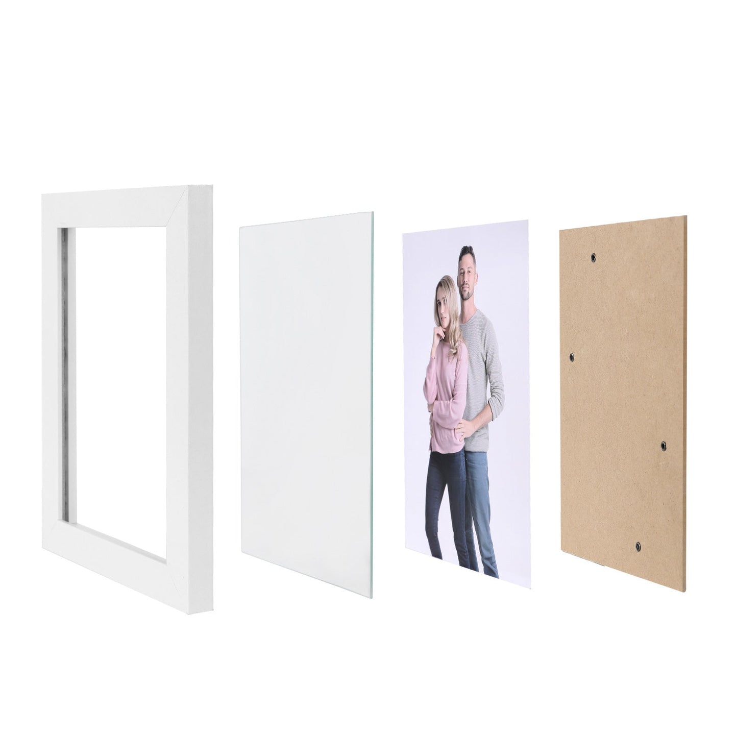 Picture Frame Set - Glass - White - Includes 5 Frames for 4" x 6" Photos