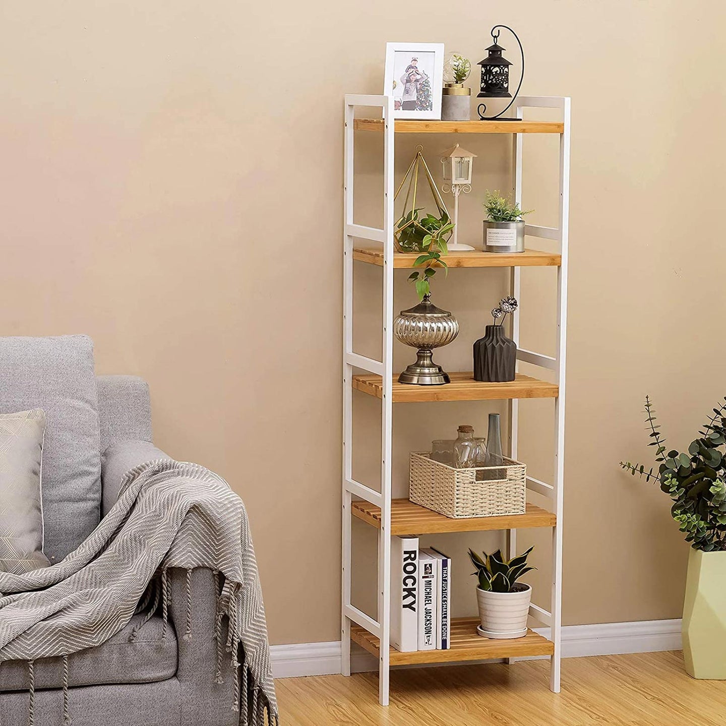 Bathroom Shelf - 5-Tier Design - Bamboo - Natural White