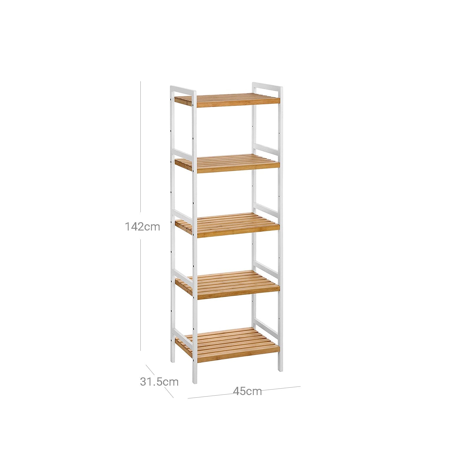 Bathroom Shelf - 5-Tier Design - Bamboo - Natural White
