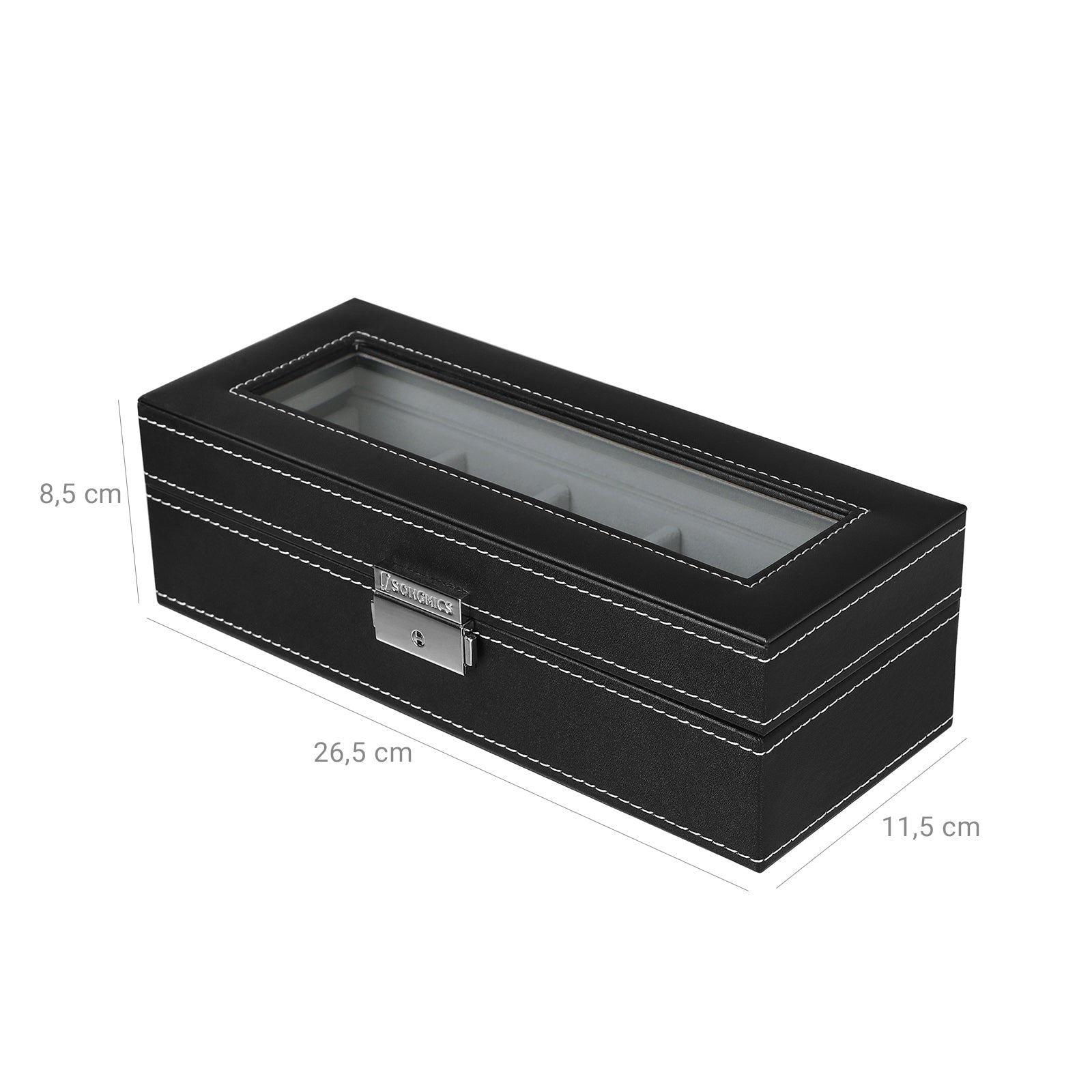Watch Display Box - Lockable with 5 Slots - Glass - Black